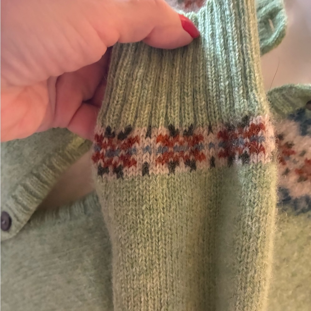 LL Bean Meadow Green Fair Isle Cardigan -Sweaters- SZ Med. Mint! R $175+ - Picture 3 of 12